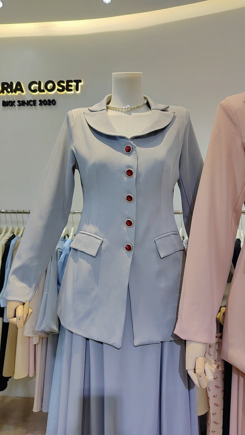 Collar Down Button Down Blazer with Skirts